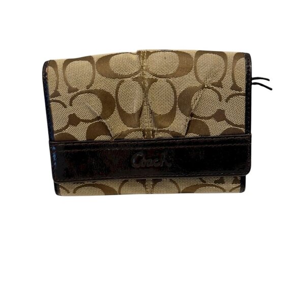 Coach Wallet Women's Brown Leather Signature C Logo Monogram Bifold Vintage - Picture 9 of 10